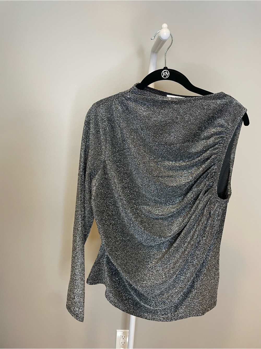 Terea Metallic Silver One-Sleeve Draped Women's Top NWT - Large